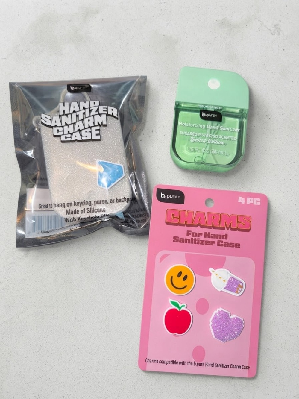 Green Hand Sanitizer + Charm Set with Silicone Case